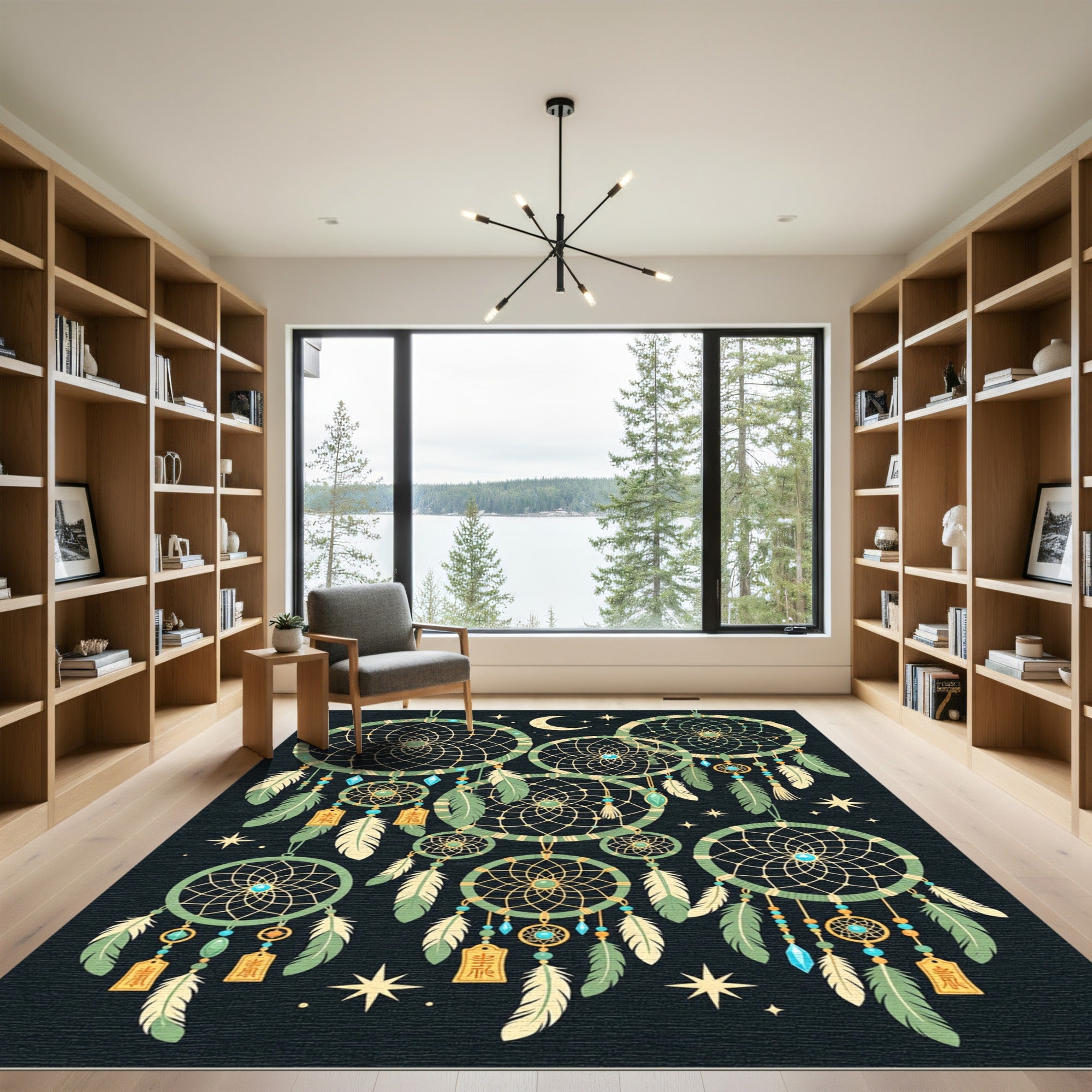 Celestial Sage Green Dreamcatcher Illustration Rug
