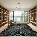 Dark Gray Paw Print Woodland Vines Rug