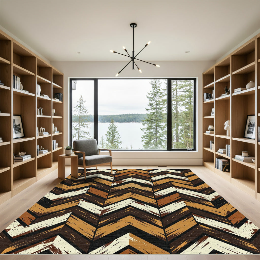 Earthy Chevron Wood Grain Stripe Rug
