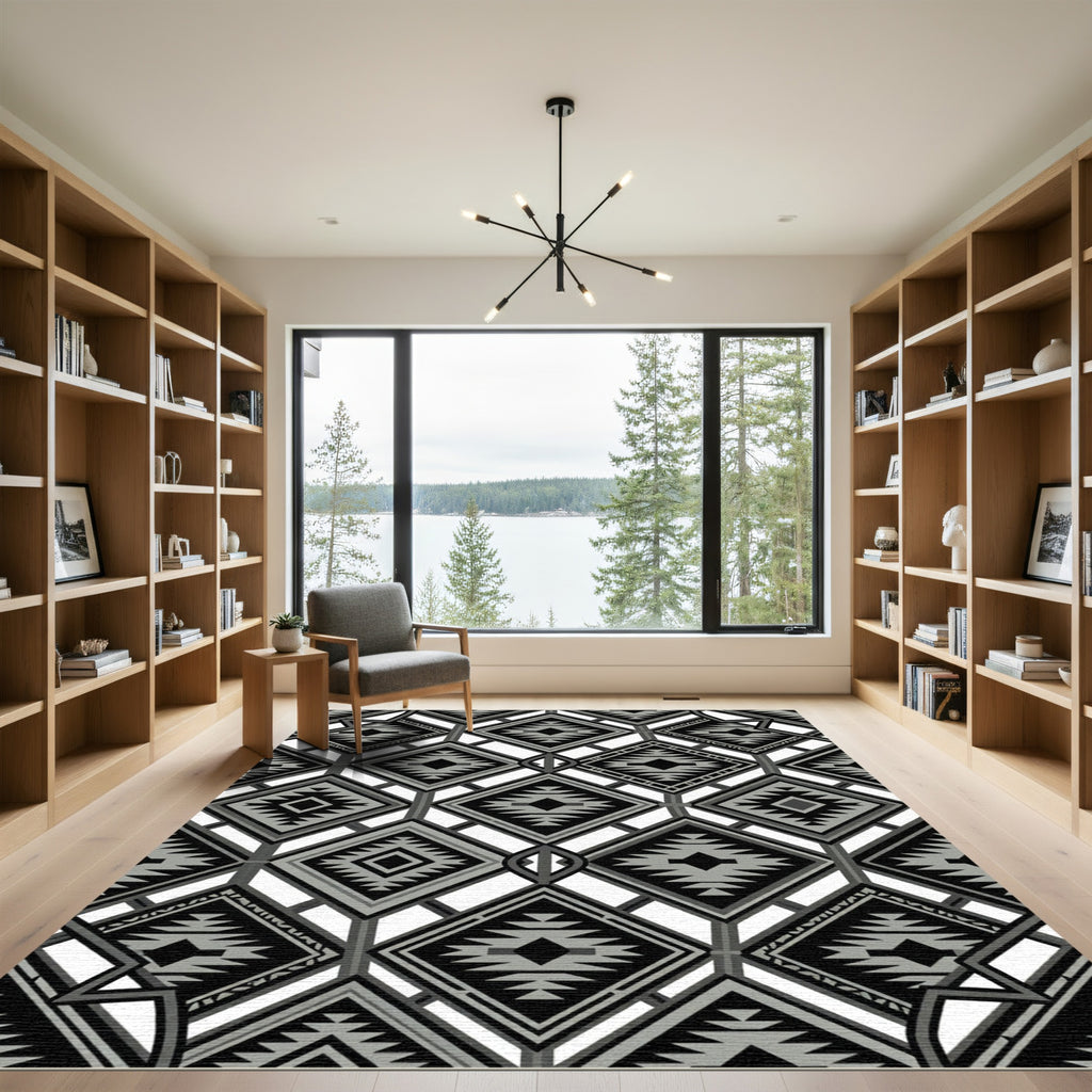 Monochromatic Diamond Geo Tribal Rug