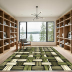Earthy Green Textured Woven Checkered Rug
