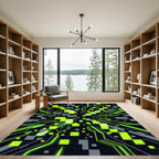 Neon Cyberpunk Matrix Circuit Grid Rug