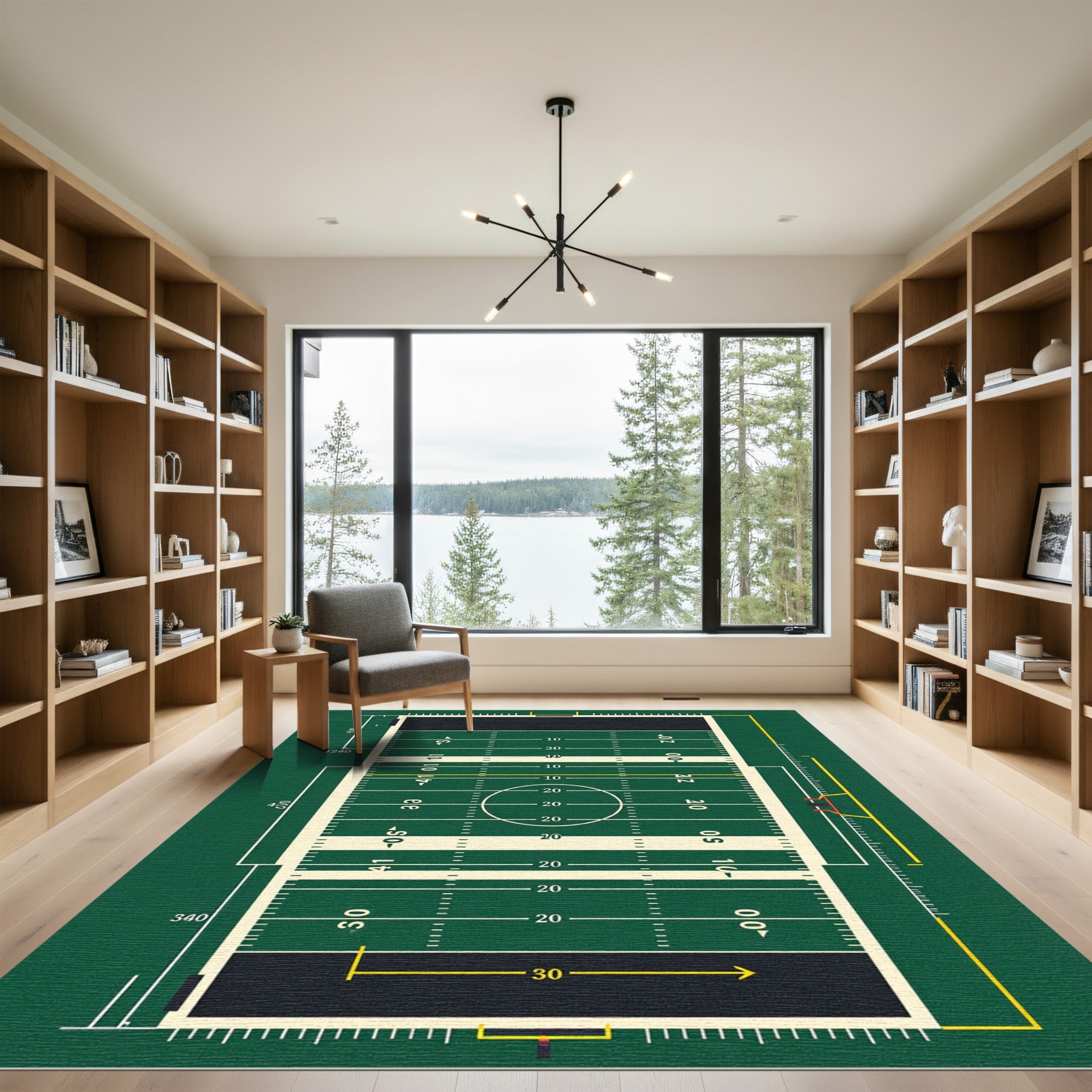 Gridiron Field Line Grass Green Rug