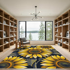Vibrant Yellow Sunflower Botanical Dark Garden Rug