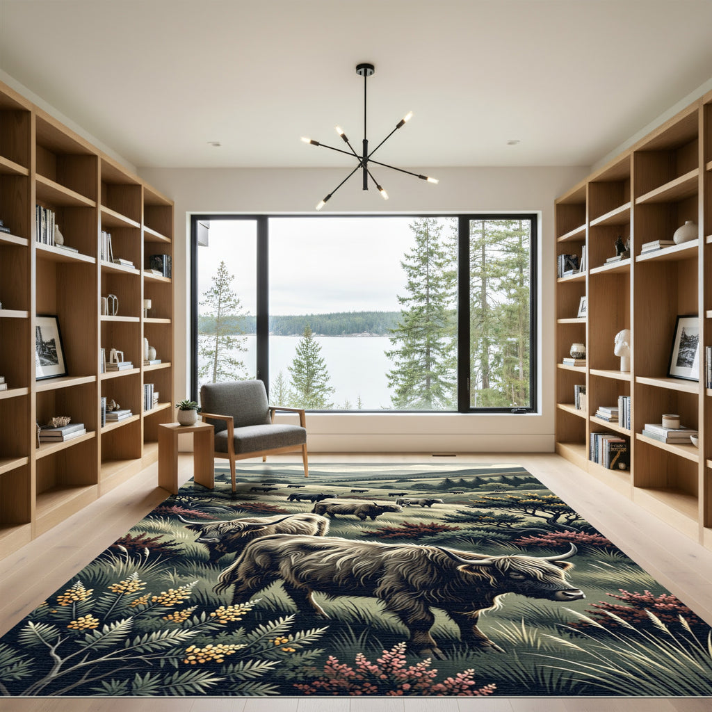 Highland Cattle Scottish Mountain Landscape Rug