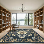 Elegant Golden Floral Scrollwork Rug