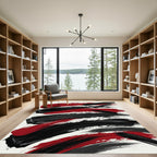 Bold Red Black Brush Stroke Rug