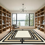 Art Deco Black Cream Geometric Frame Rug