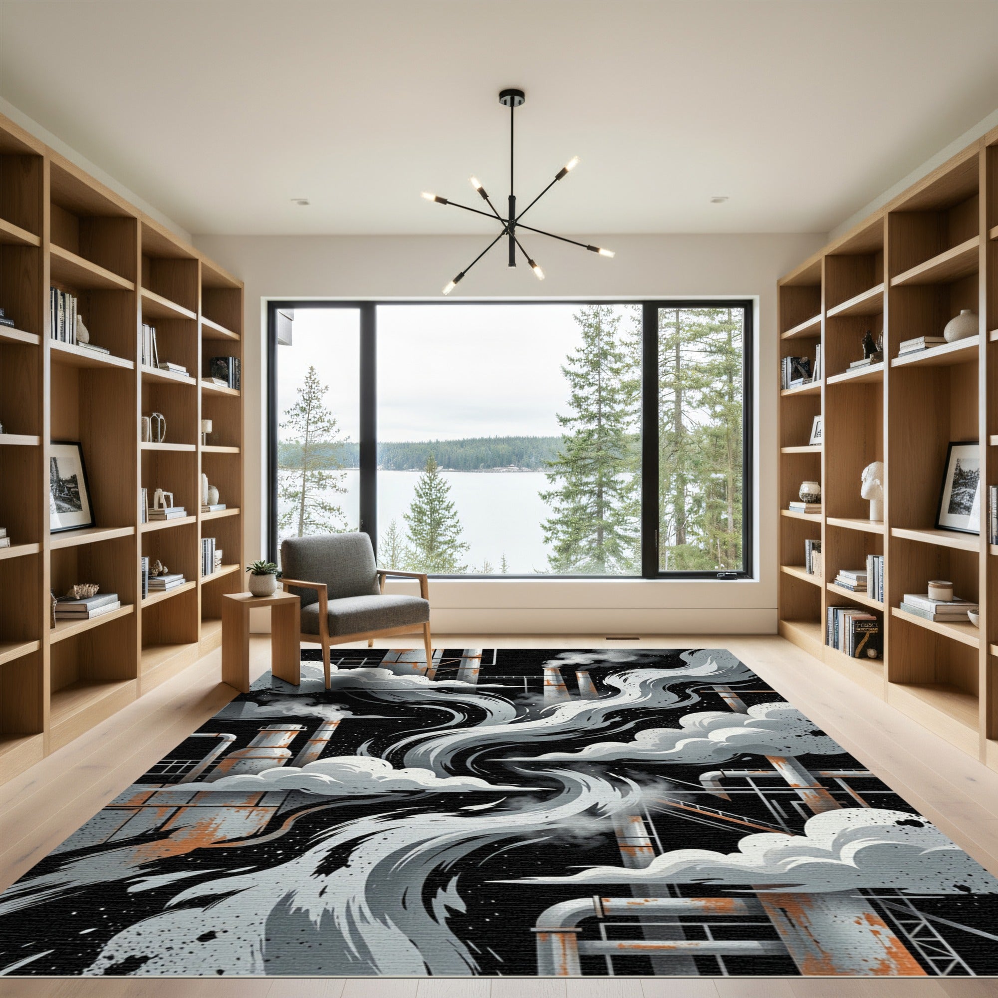 Industrial Gray Smoking Factory Skyline Rug