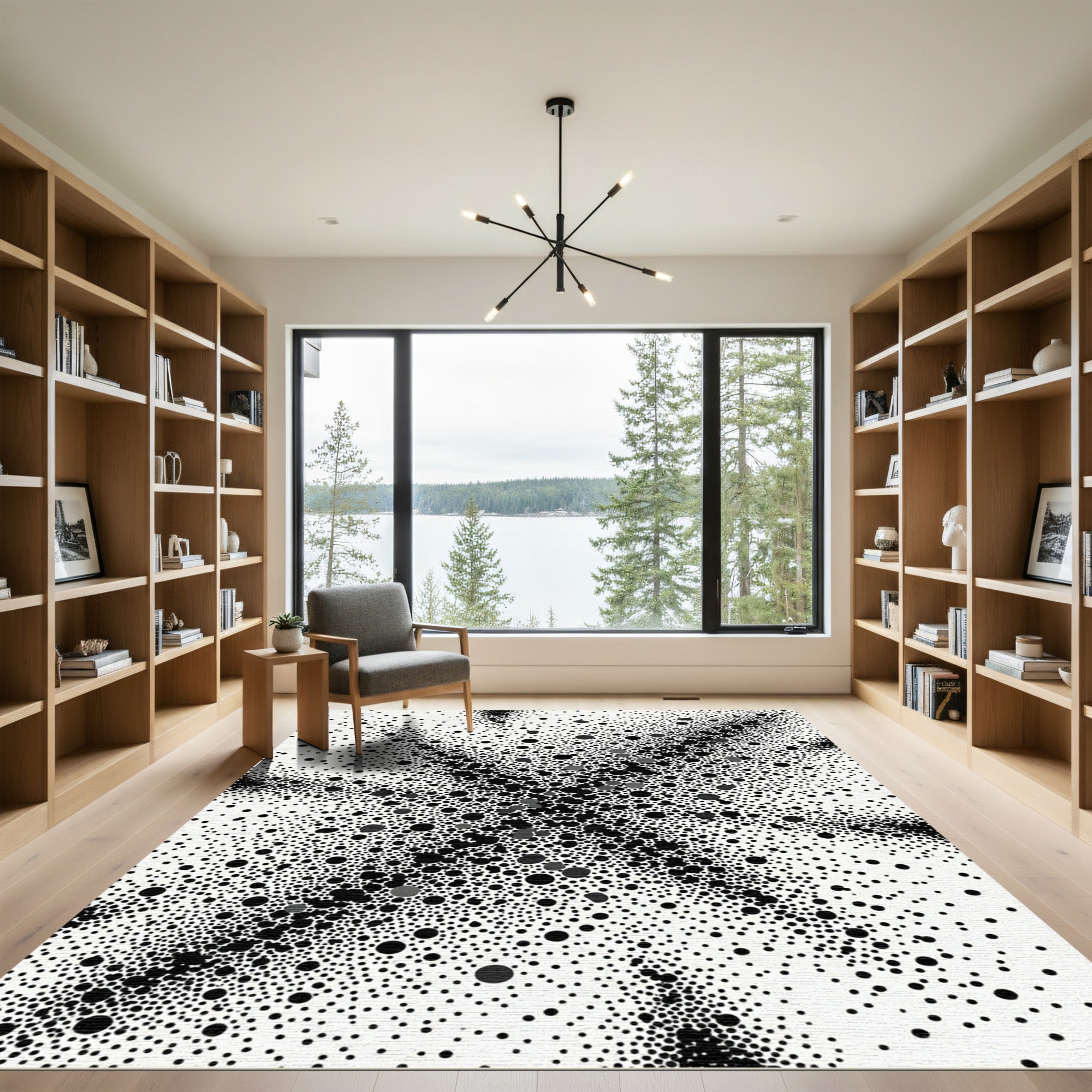 Black and White Abstract Polka Dot Rug