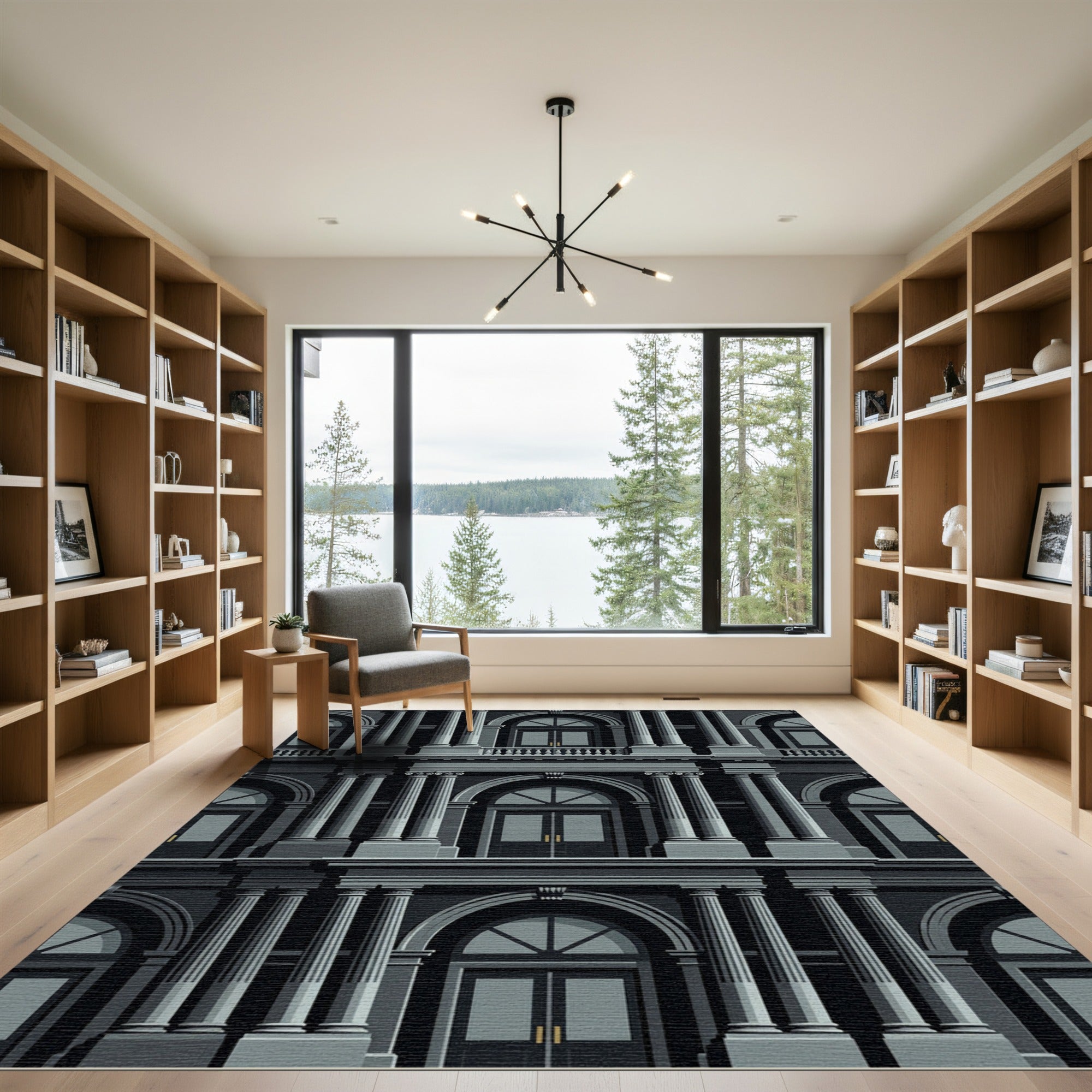 Monochromatic Neoclassical Architectural Repeats Rug