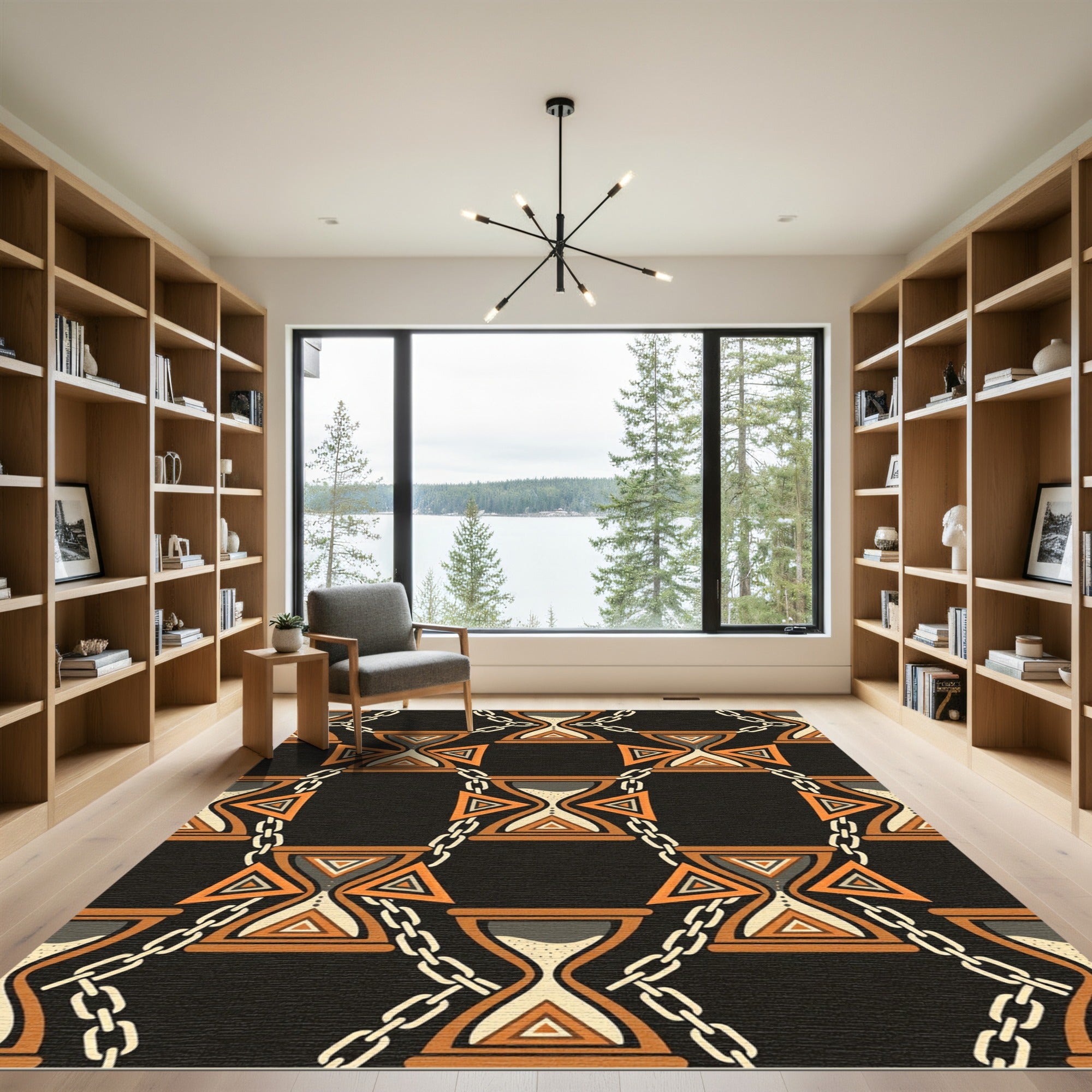 Ornate Burnt Orange Hourglass Chain Link Rug