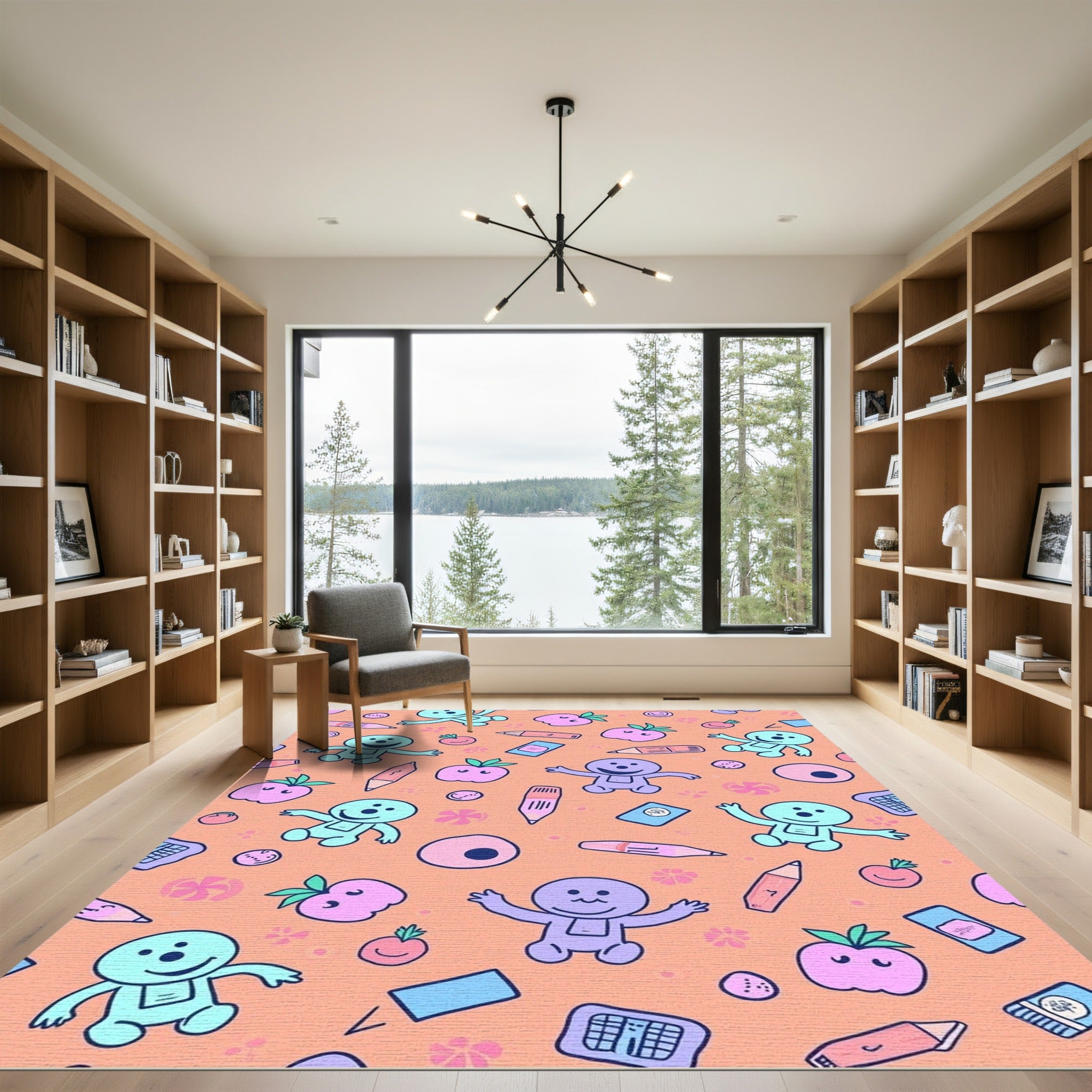 Playful Figures Apples Pencils Composition Rug