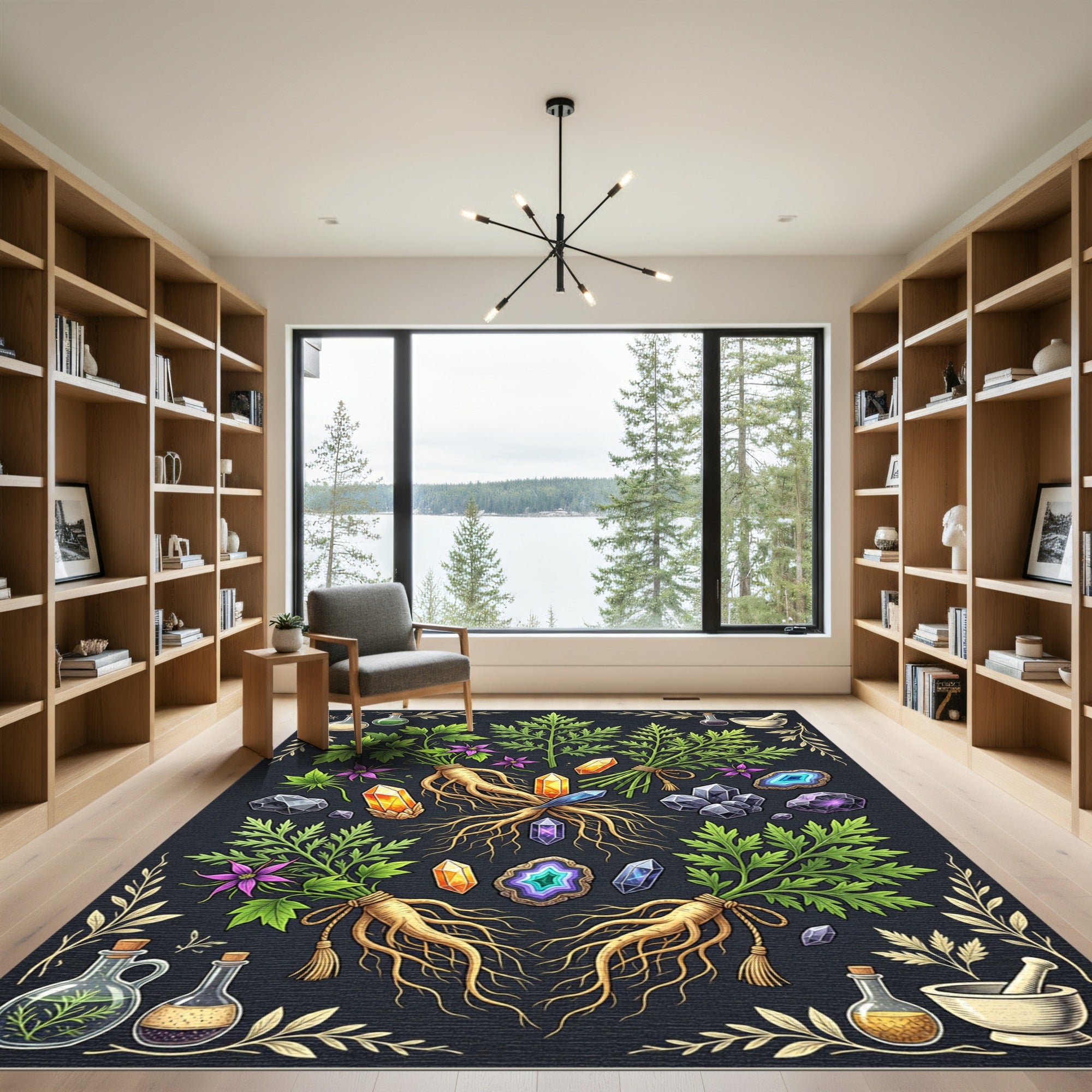 Mystical Botanical Crystal Herb Alchemy Rug