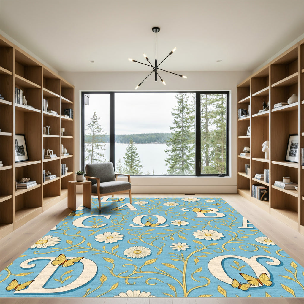 Whimsical Butterfly Daisy Alphabet Pattern Rug