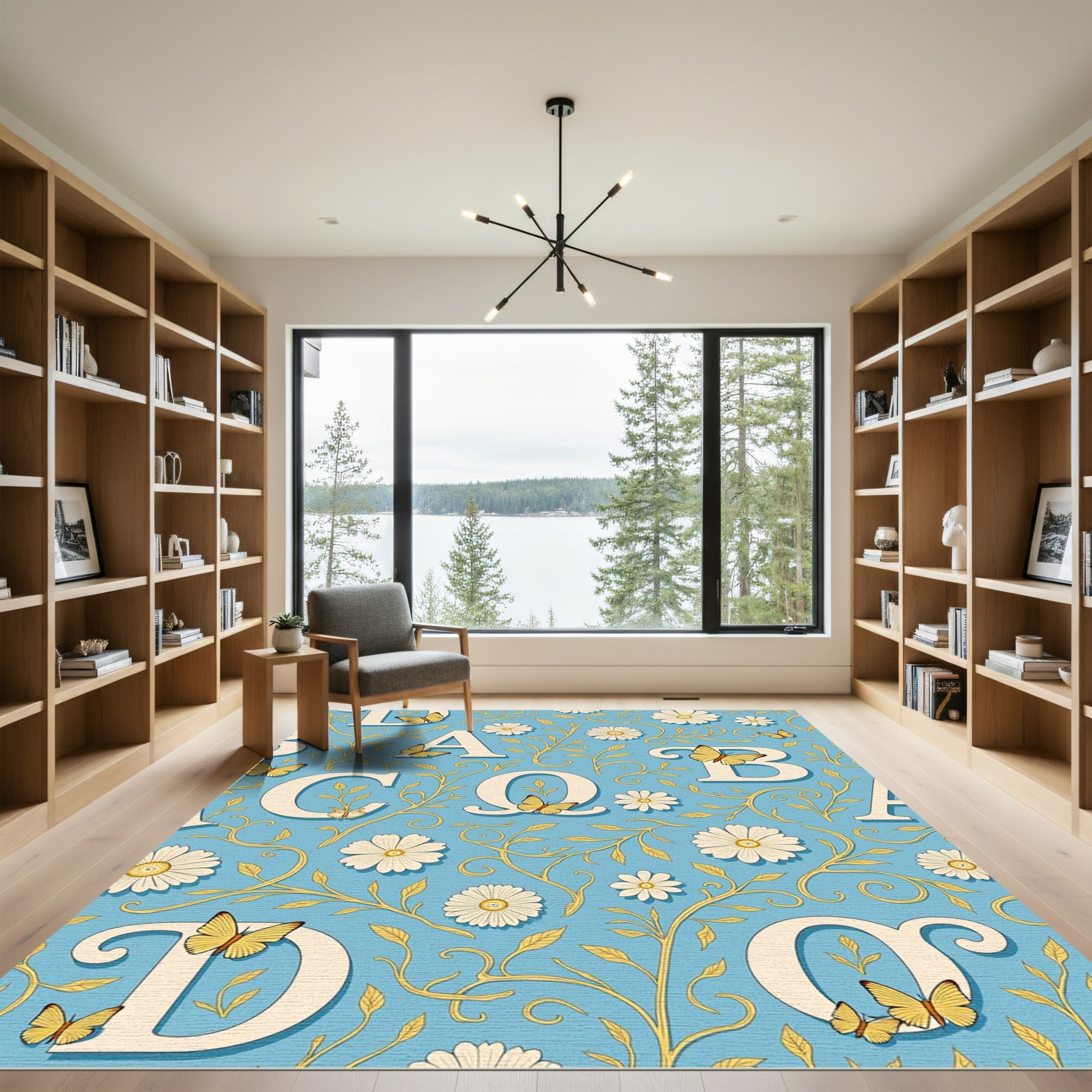 Whimsical Butterfly Daisy Alphabet Pattern Rug