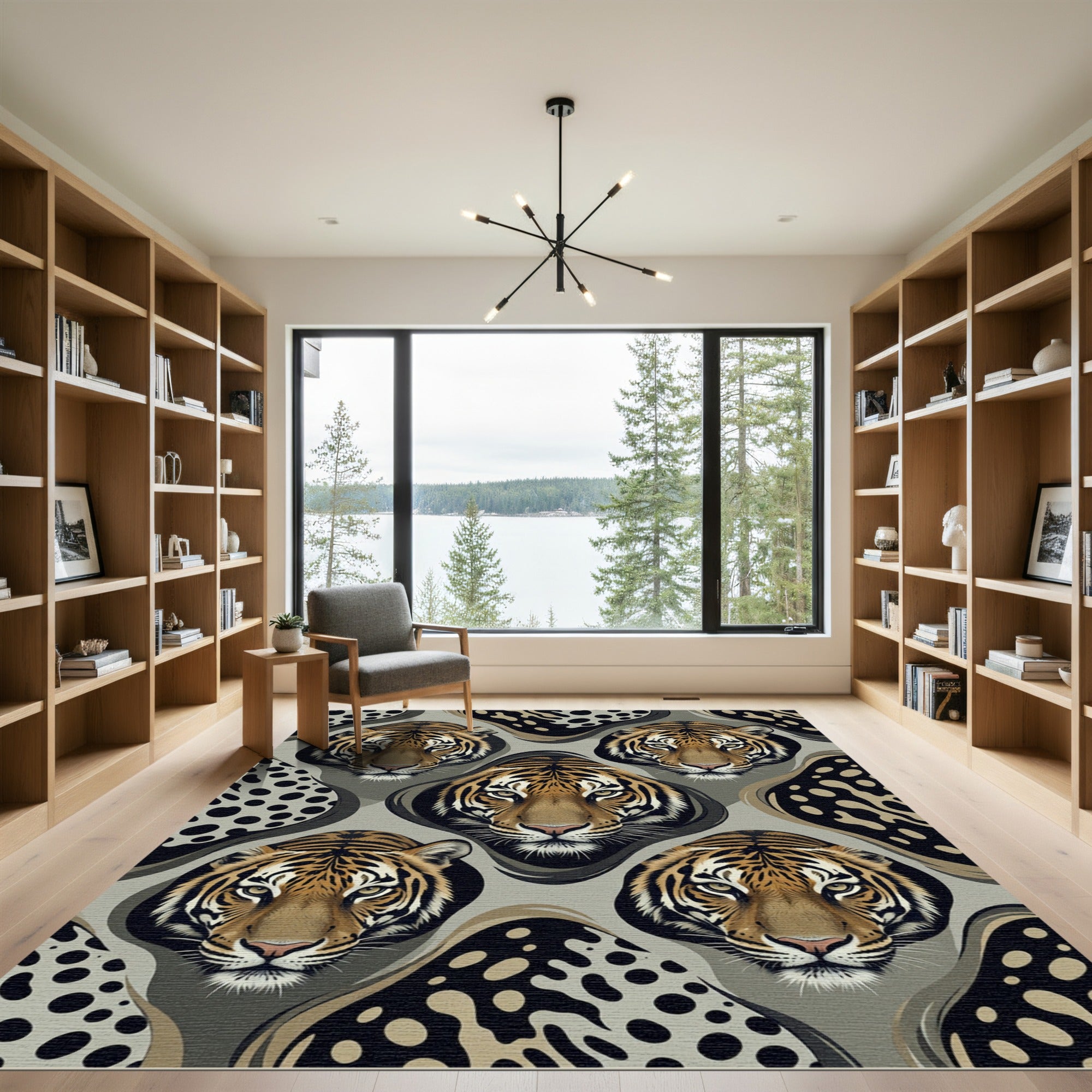 Ferocious Tiger Faces Brown Ochre Spots Rug