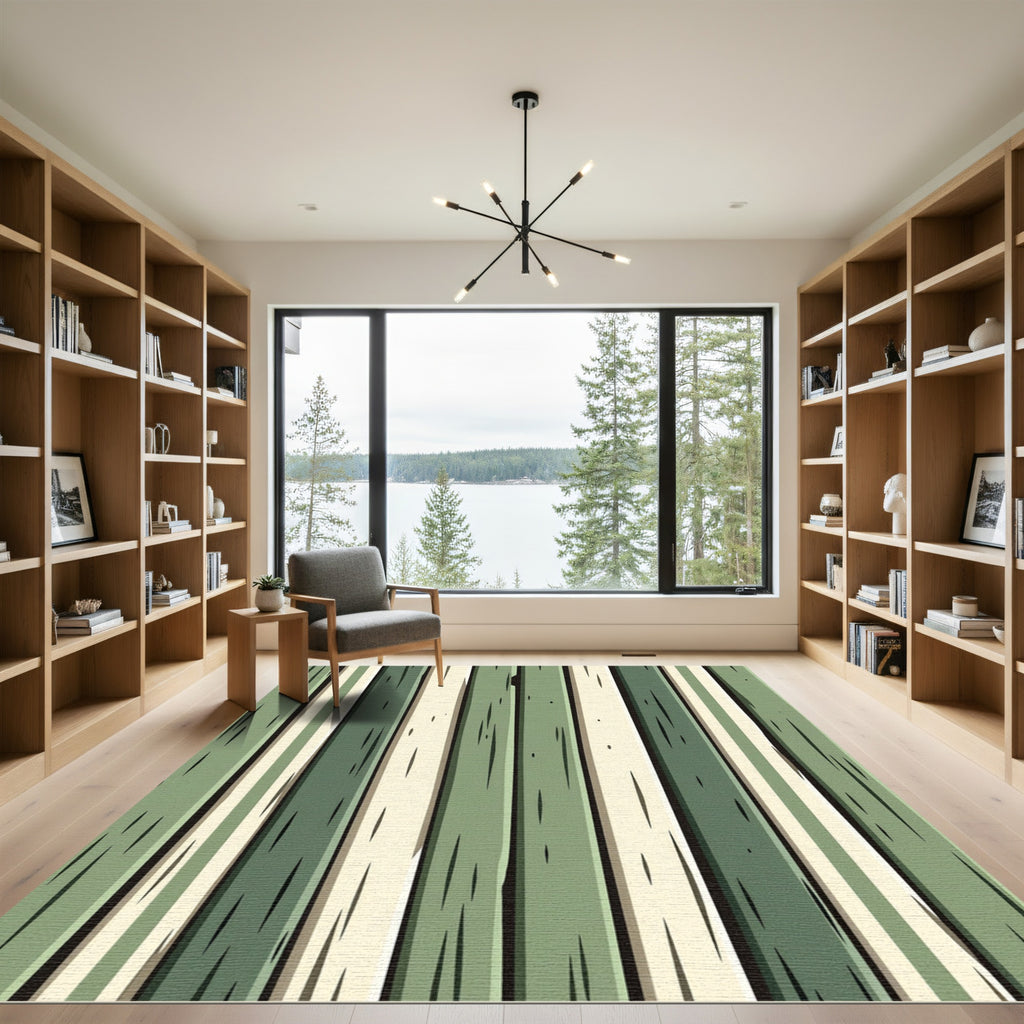 Modern Sage Vertical Wood Plank Striped Rug