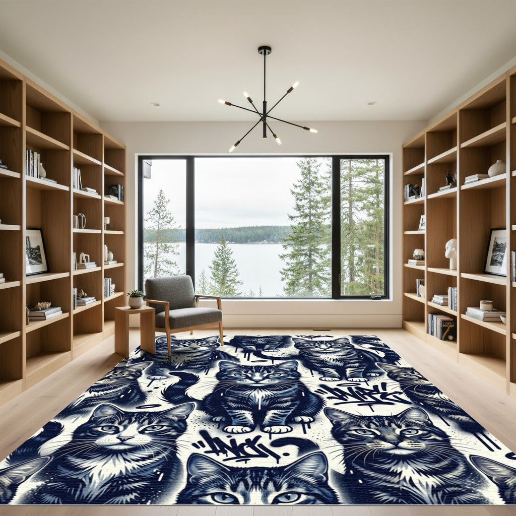 Street Art Tabby Cat Graffiti Illustration Rug