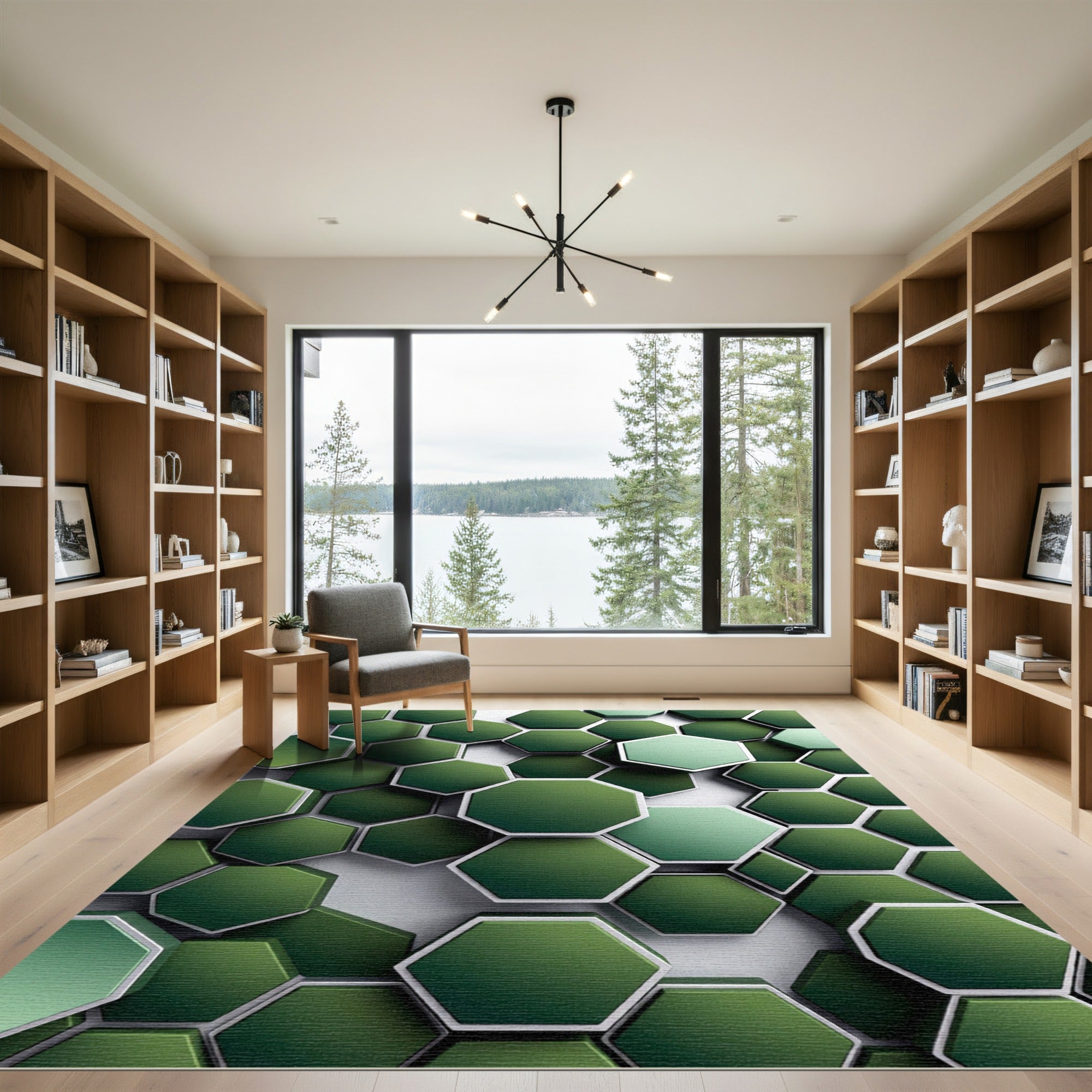 Emerald Geometric Hexagon Layered Art Rug