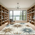 Brown Blue Starburst Mid Century Modern Rug