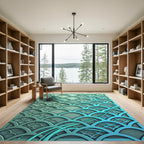 Teal Gradient Scalloped Wave Layers Rug