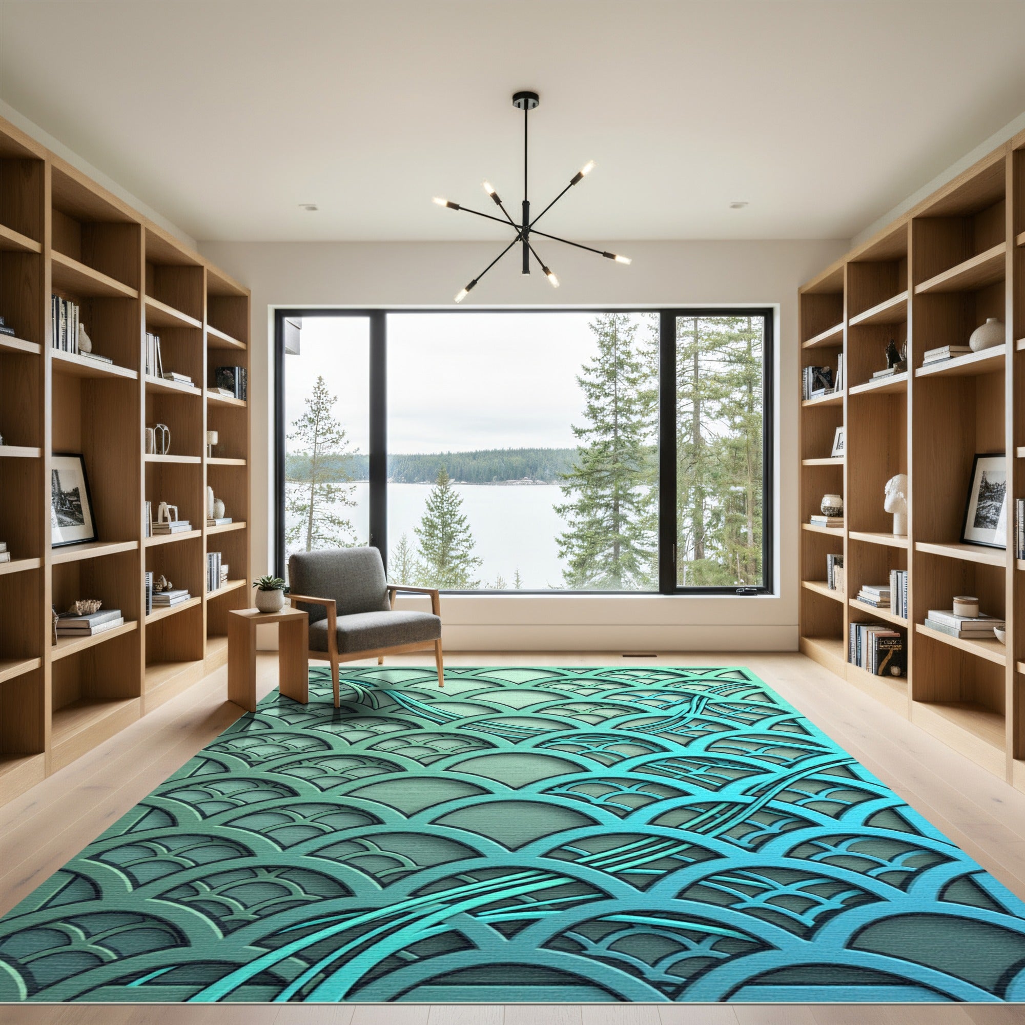 Teal Gradient Scalloped Wave Layers Rug