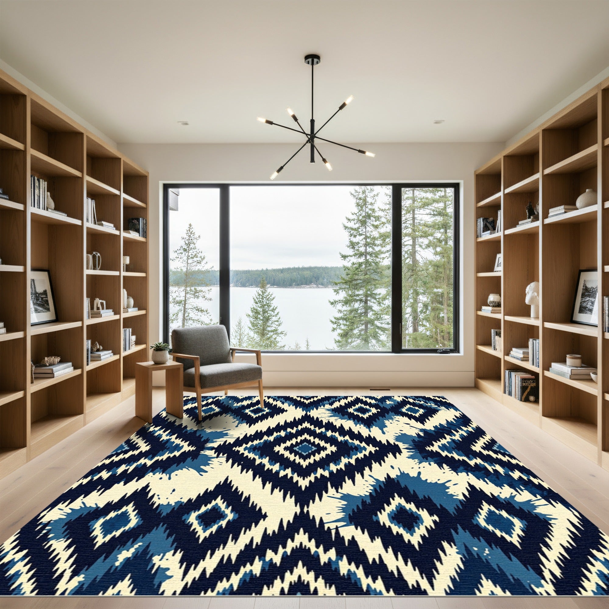 Deep Indigo Tribal Diamond Splatter Rug