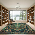Emerald Vintage Ornate Floral Medallion Rug