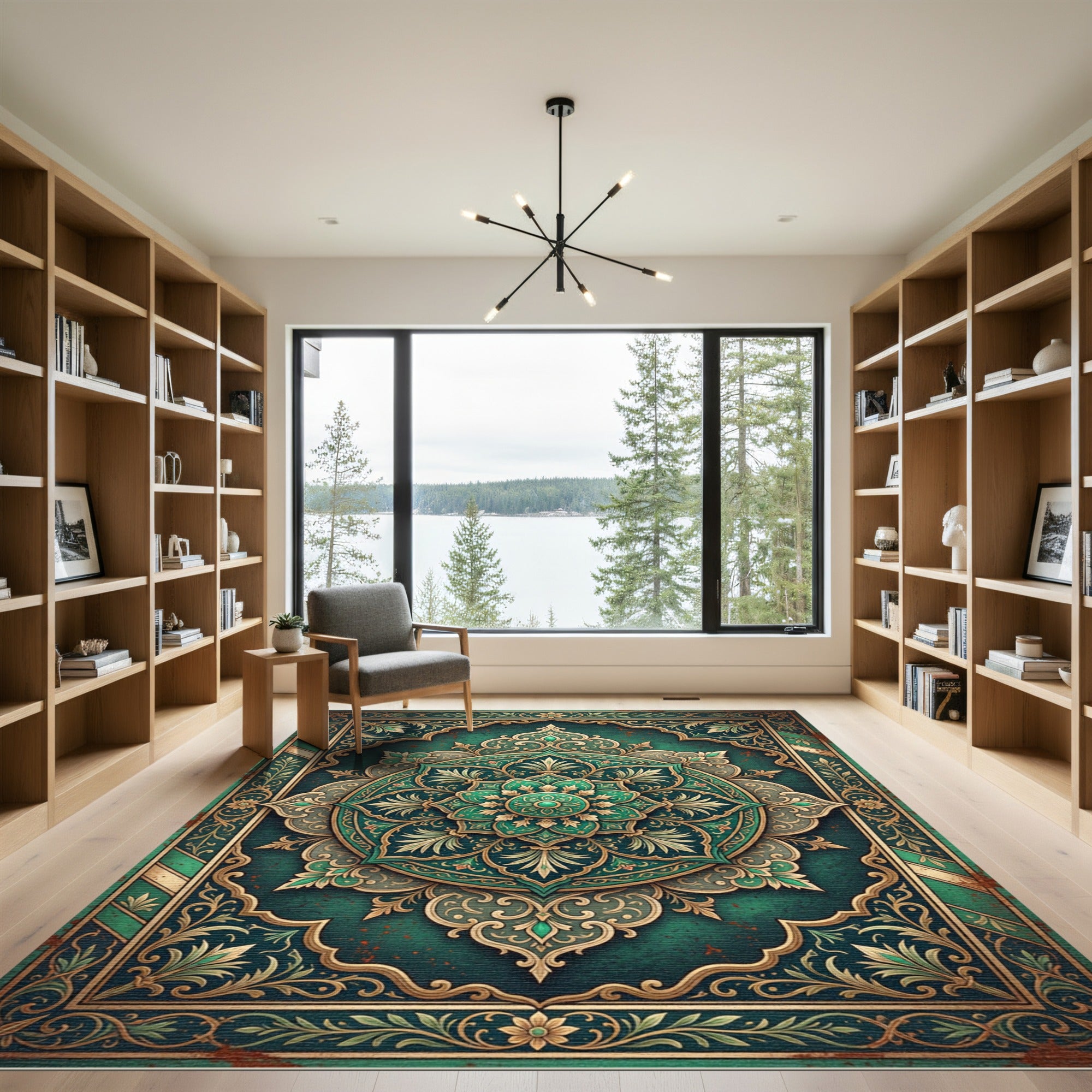 Emerald Vintage Ornate Floral Medallion Rug