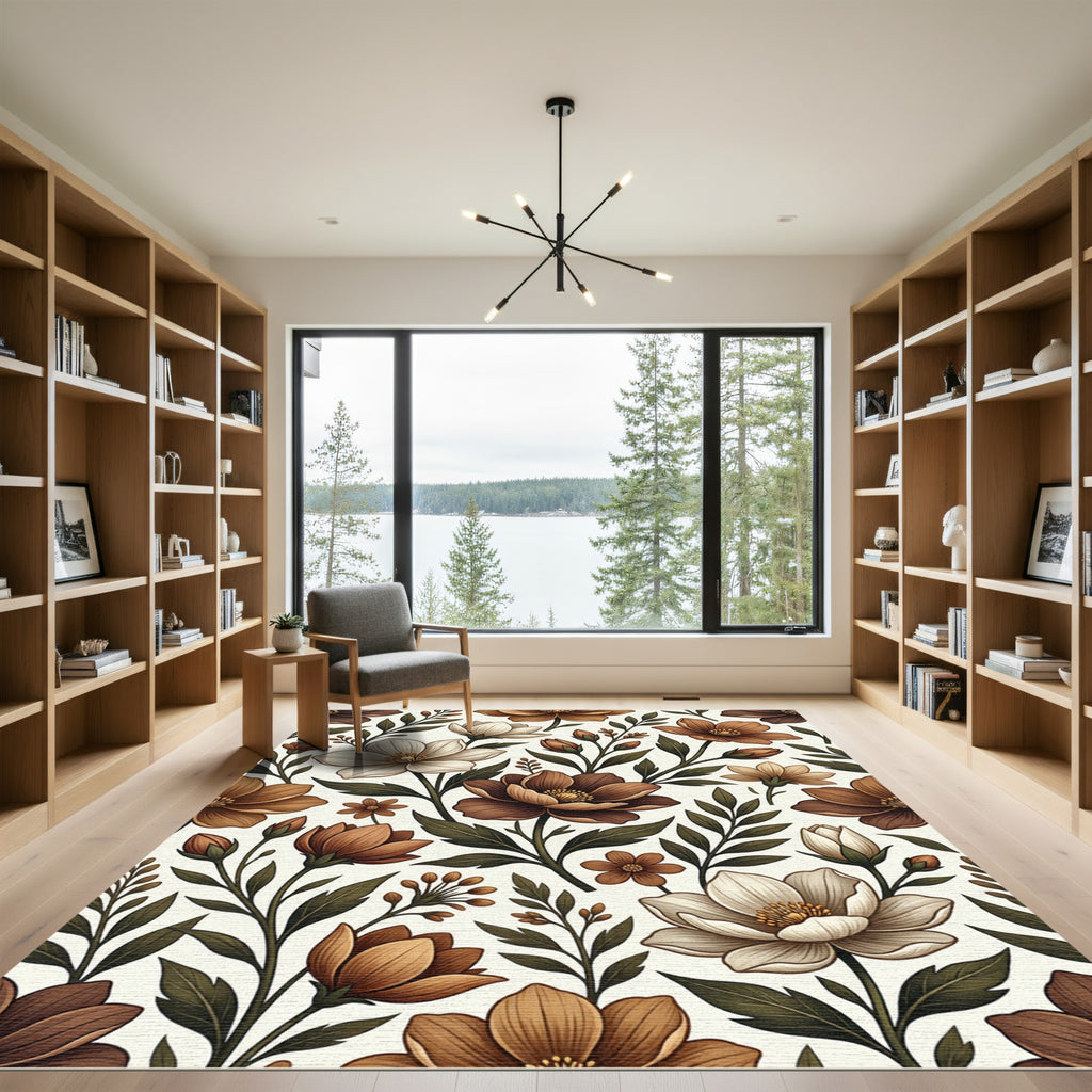 Rich Bronze Floral Botanical Arrangement Rug