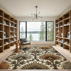Vintage Metallic Gold Palm Leaf Damask Rug