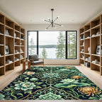 Deep Teal Floral Lotus Garden Rug