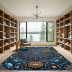 Intricate Blue and Gold Floral Mandala Rug