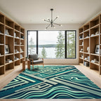 Isometric Teal Abstract Geometric Wave Rug