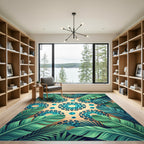 Teal Leopard Spot Tropical Leaf Rug