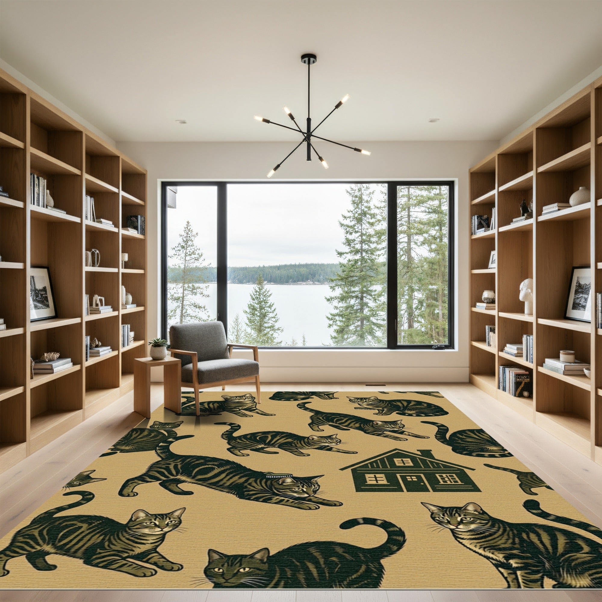 Brown Tabby Cats With House Rug