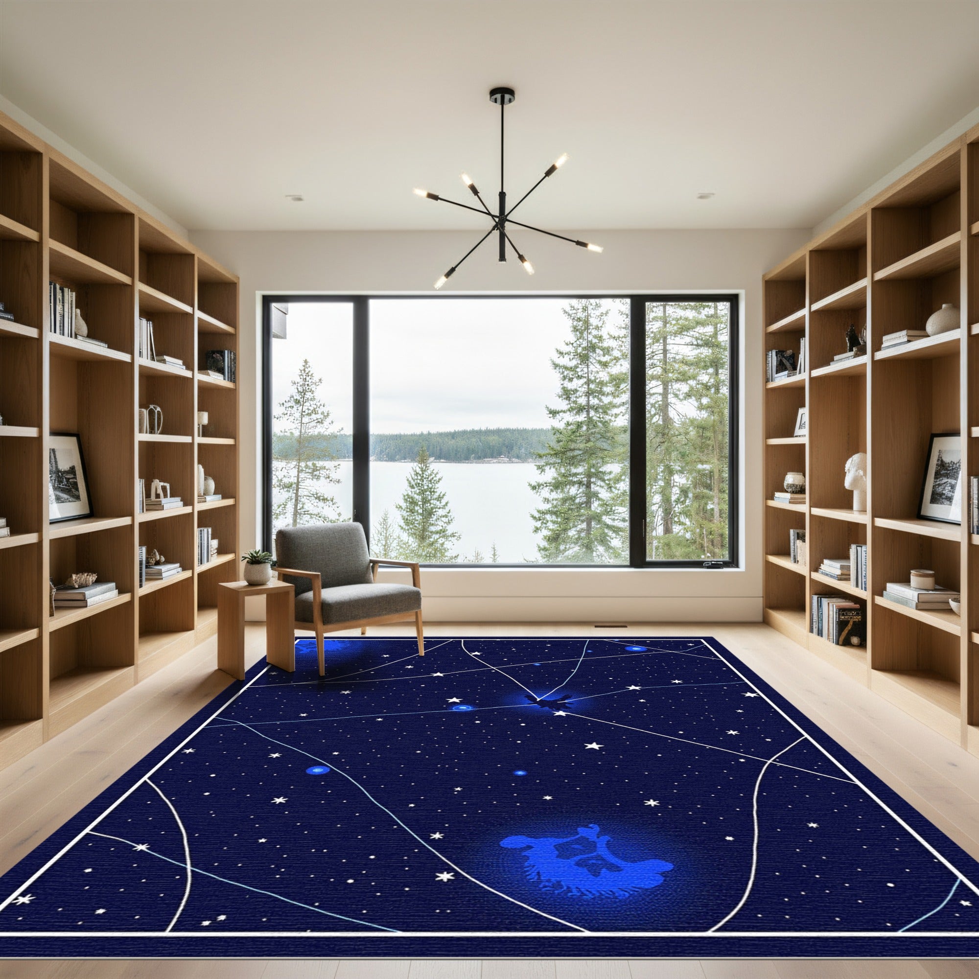Deep Blue Celestial Cosmic Figures Rug