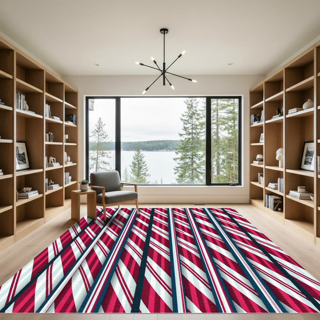 Vivid Red White Jagged Stripe Rug