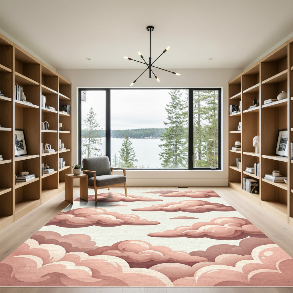 Dreamy Dusty Rose Cumulus Cloud Artwork Rug