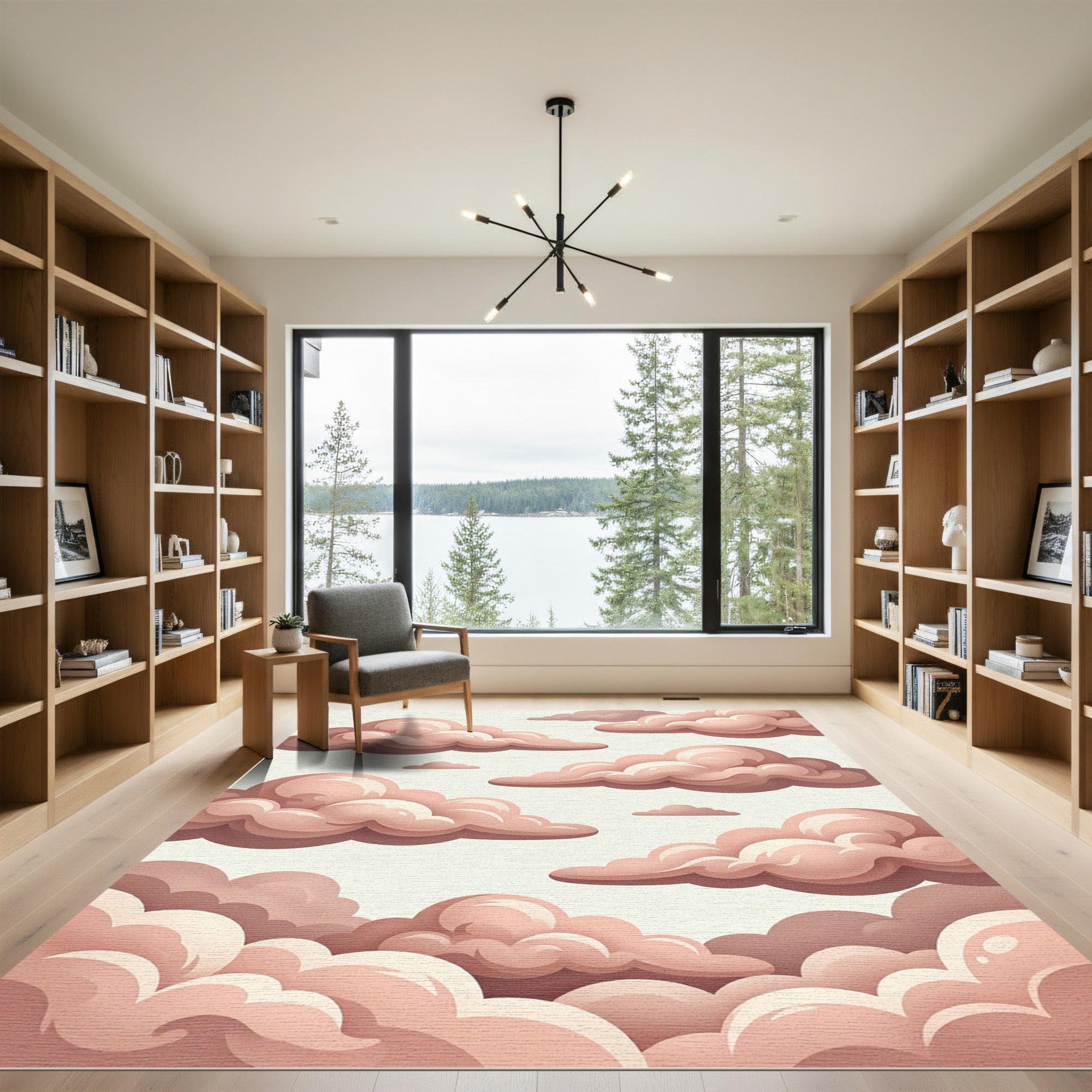 Dreamy Dusty Rose Cumulus Cloud Artwork Rug