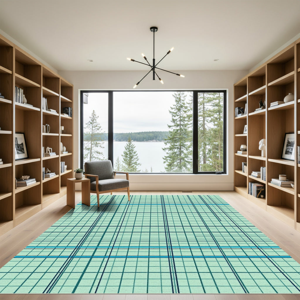 Sage Green Grid Plaid Geometric Teal Rug