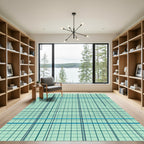 Sage Green Grid Plaid Geometric Teal Rug