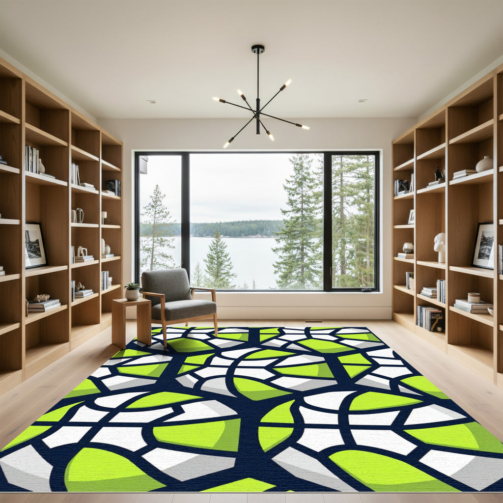 Lime and White Geometric Hexagon Sphere Rug