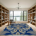 Royal Blue Golden Baroque Foliage Rug