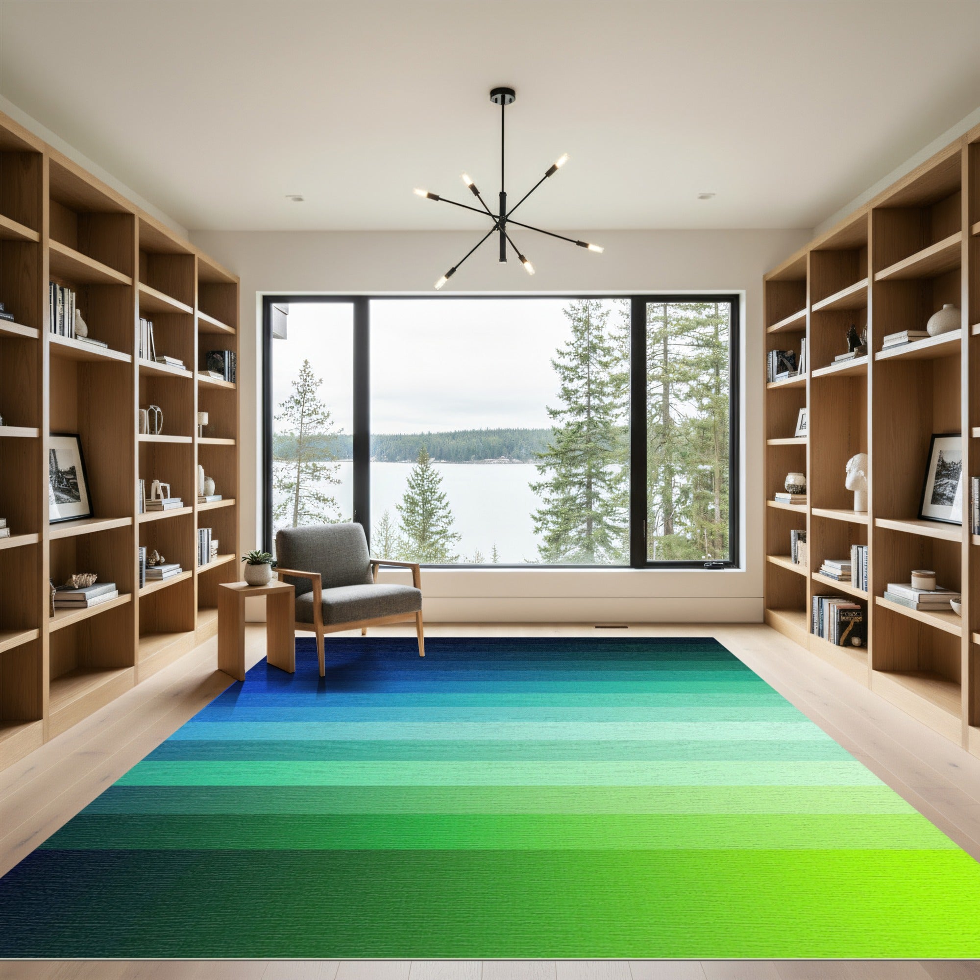 Lush Ombre Teal and Lime Striped Rug