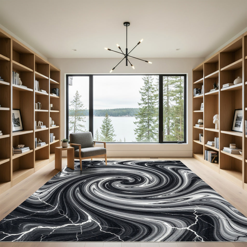 Monochromatic Swirl Marble Effect Rug