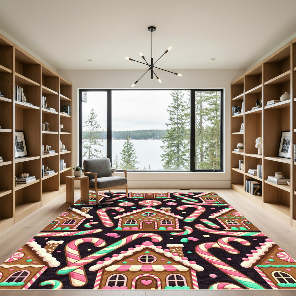 Gingerbread Houses Candy Cane Swirls Rug