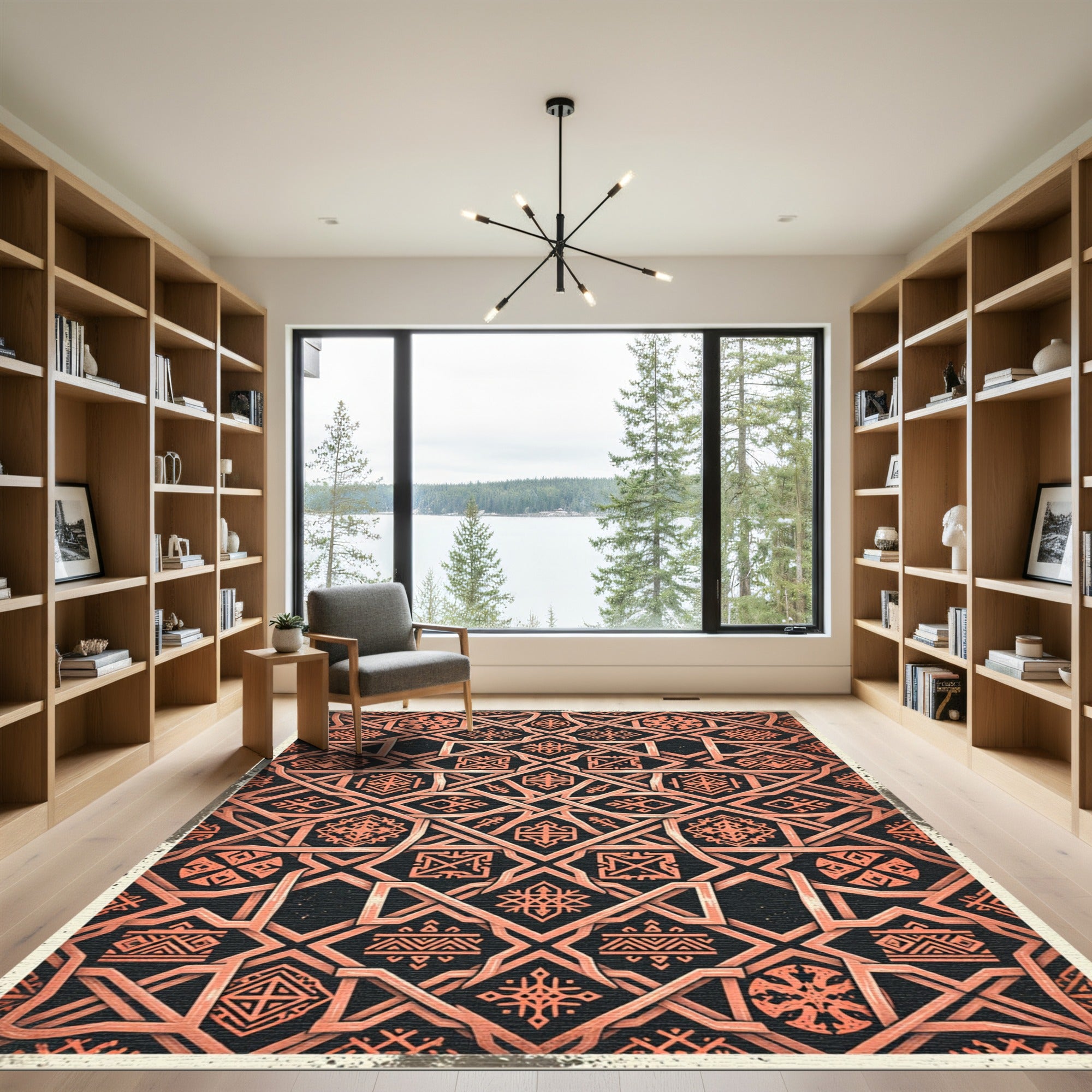 Geometric Terracotta Interwoven Lattice Art Rug