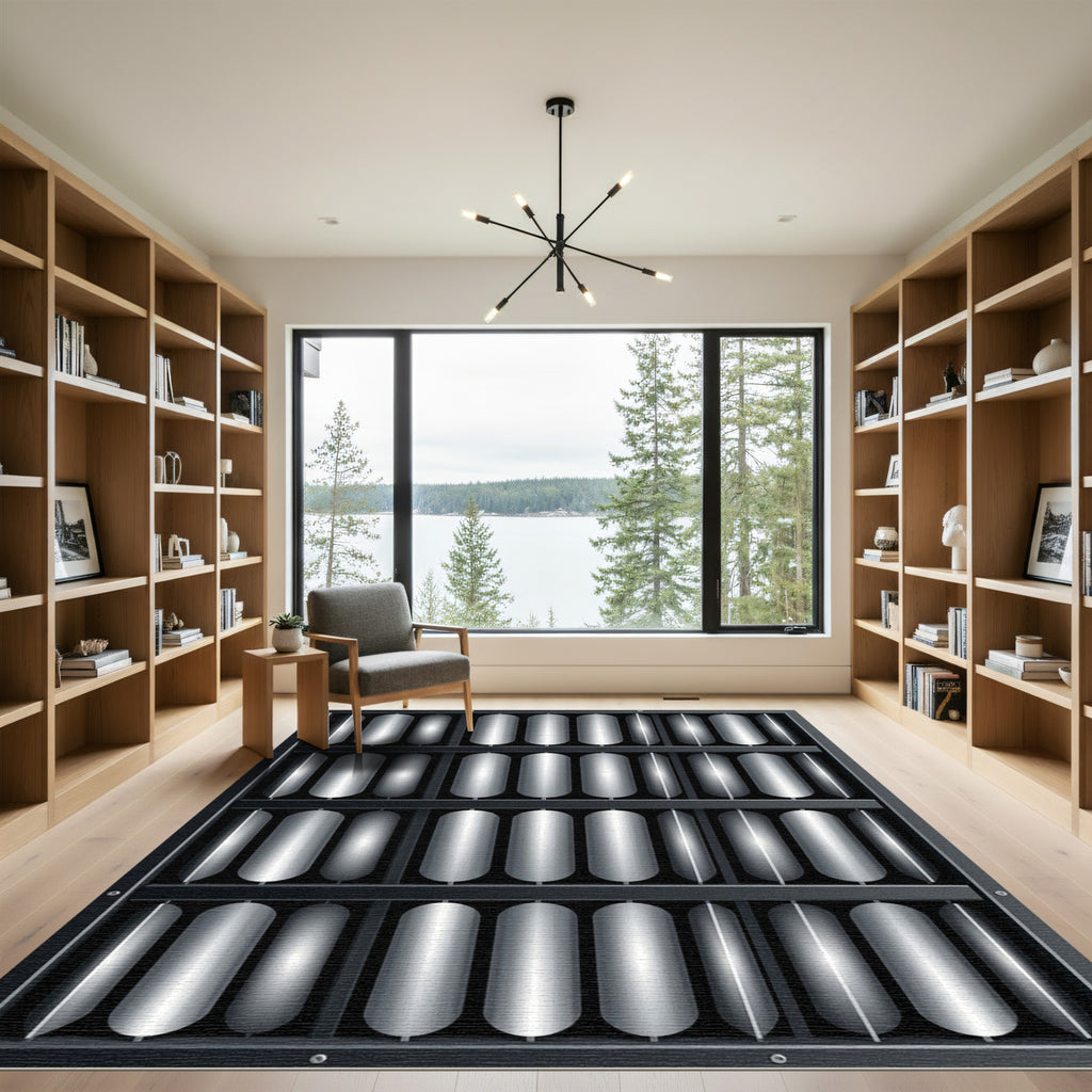 Modern Metallic Silver Vertical Column Grid Rug